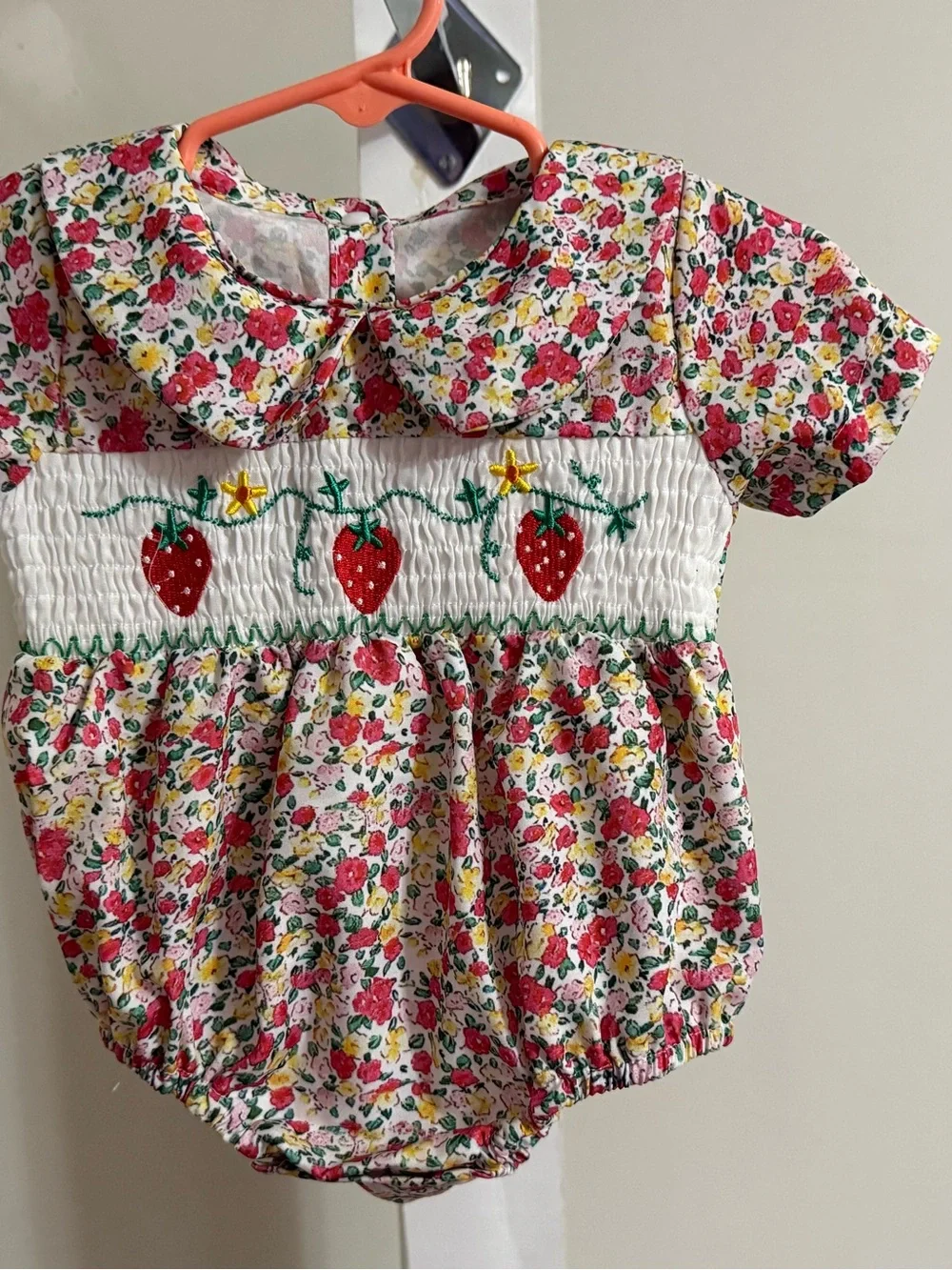 Smocked Strawberry Bubble Romper
